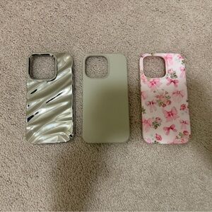 Stylish Phone Case Set - Floral Pink, Chrome, Solid Beige iPhone 13 Pro